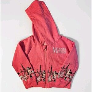 Disney Minnie Mouse Pink Paris Zip Up Sweatshirt, Size 2T